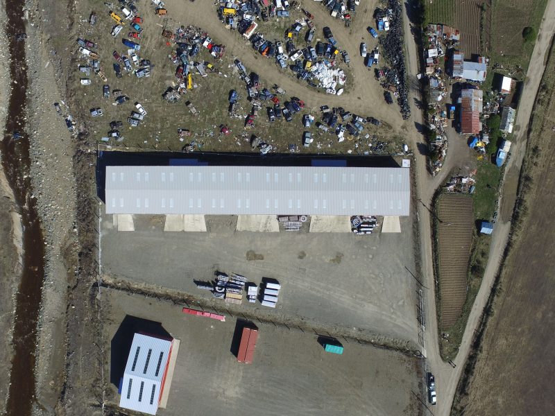 Bone white 50‘ x 82‘ x 19‘ storage warehouse with skylights located in Punta Arenas, Chile